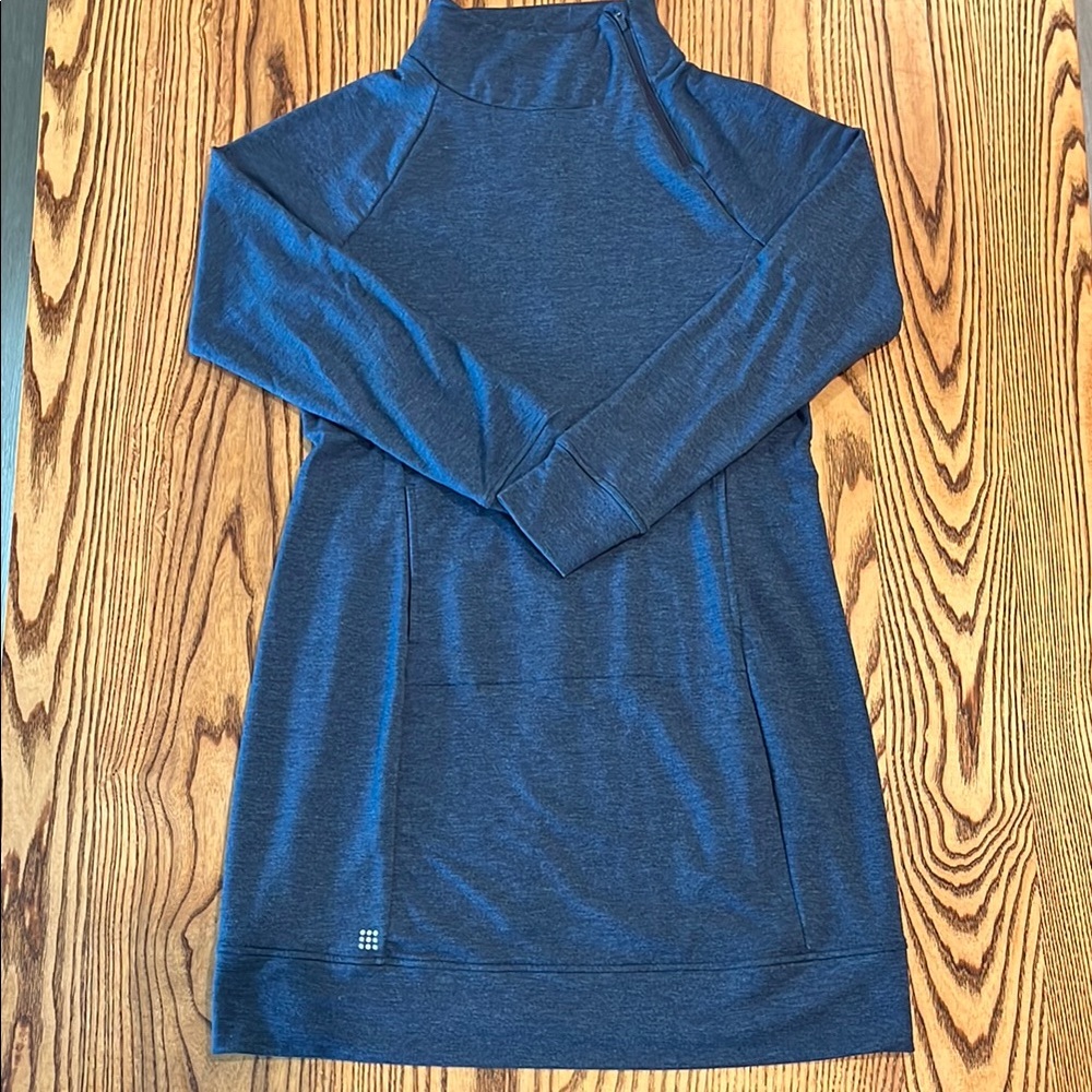 Blue Mock Neck Long Sleeve Dress
